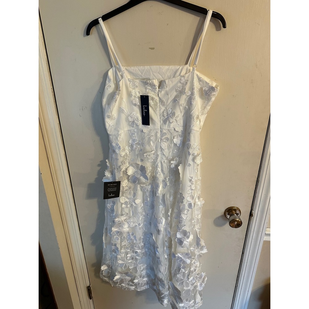 Lulus White Floral 3D Embroidered Organza Midi Dress Fairycore Woman's Large NWT - Picture 17 of 17